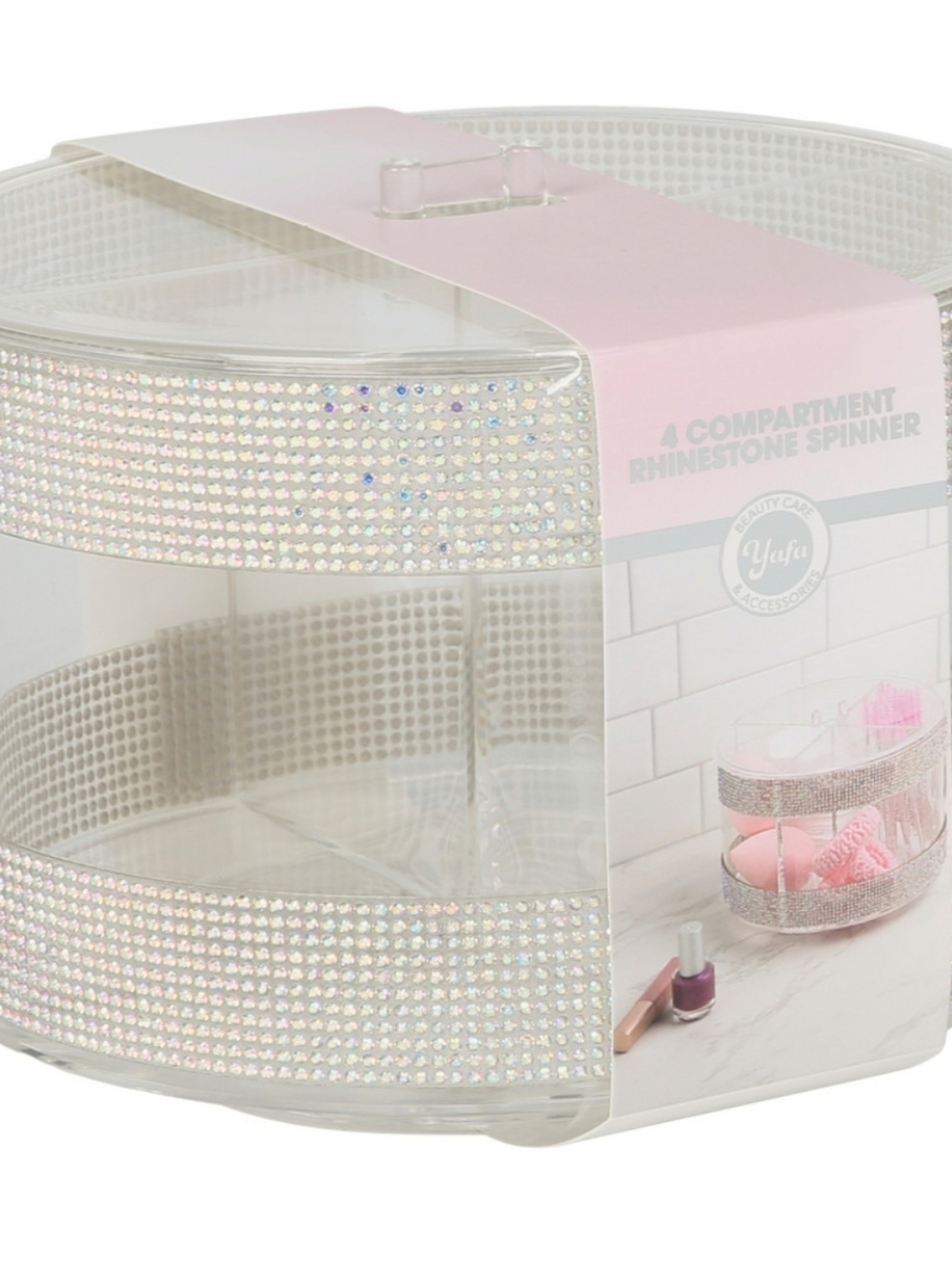 Yafa 4-Compartment Rhinestone Spinner Cosmetic Organizer